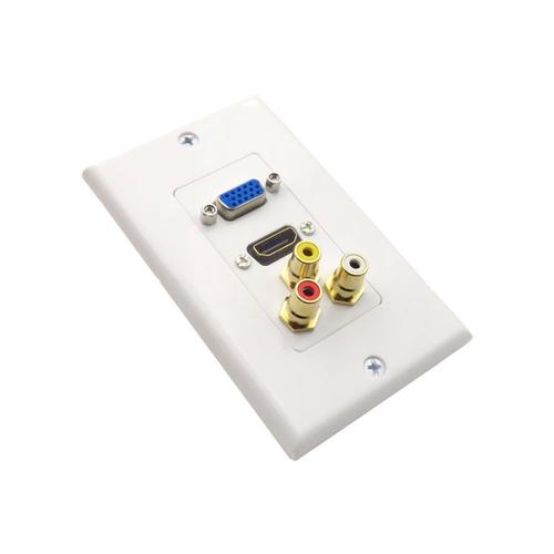 美规面板vga*1+hdmi*1+rca*3多媒体墙板-数据线定制工厂